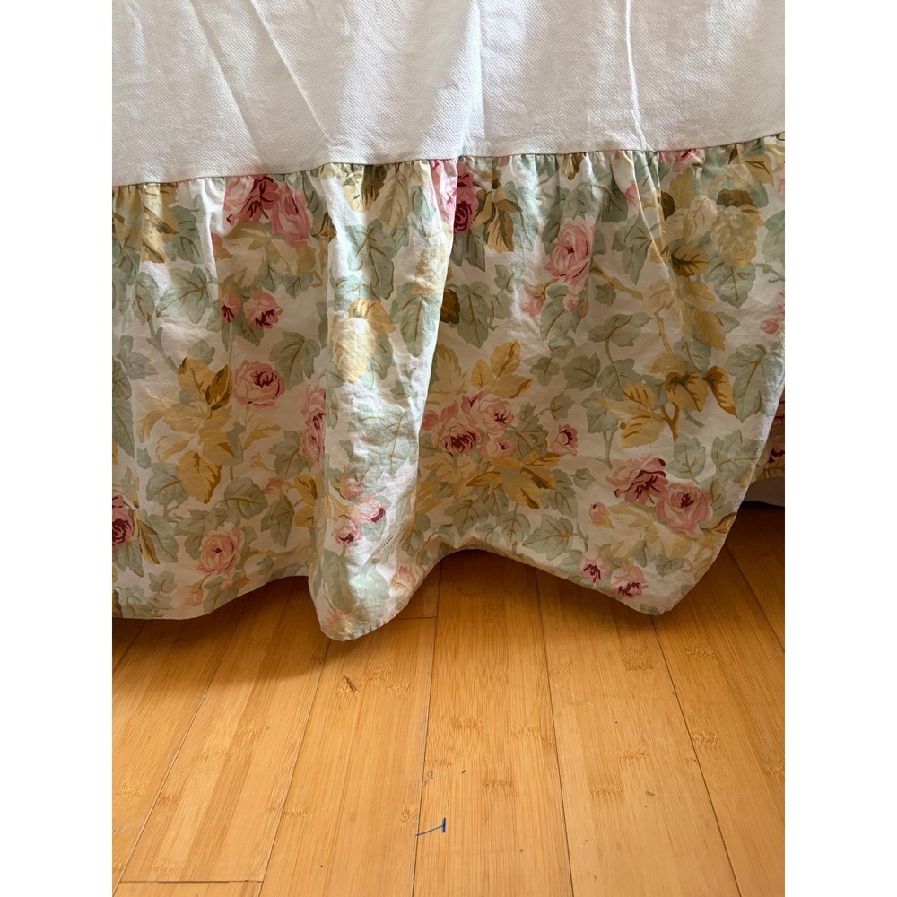 Vintage Laura Ashley Twin Bed Skirt Pink Rose Floral Cotton Cottage Rose Twin B